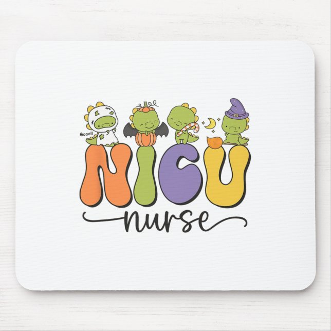 Alfombrilla De Ratón Nicu Enfermera Dinosaur Halloween Calabaza Neonata (Frente)