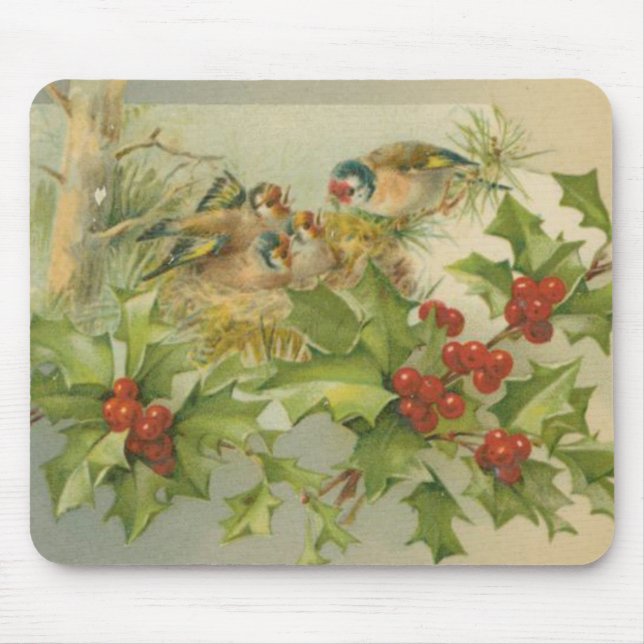 Alfombrilla De Ratón Nido de pájaros navideños vintage (Frente)