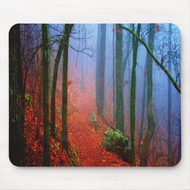 Alfombrilla De Ratón Niebla azul del otoño del bosque pintado (Frente)