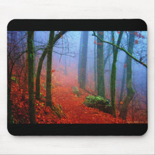 Alfombrilla De Ratón Niebla azul del otoño del bosque pintado