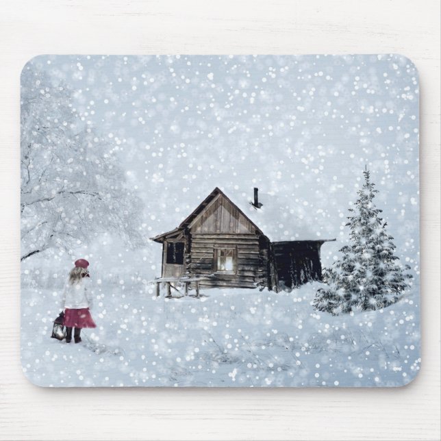 Alfombrilla De Ratón Nieve de navidades en la cabina (Frente)
