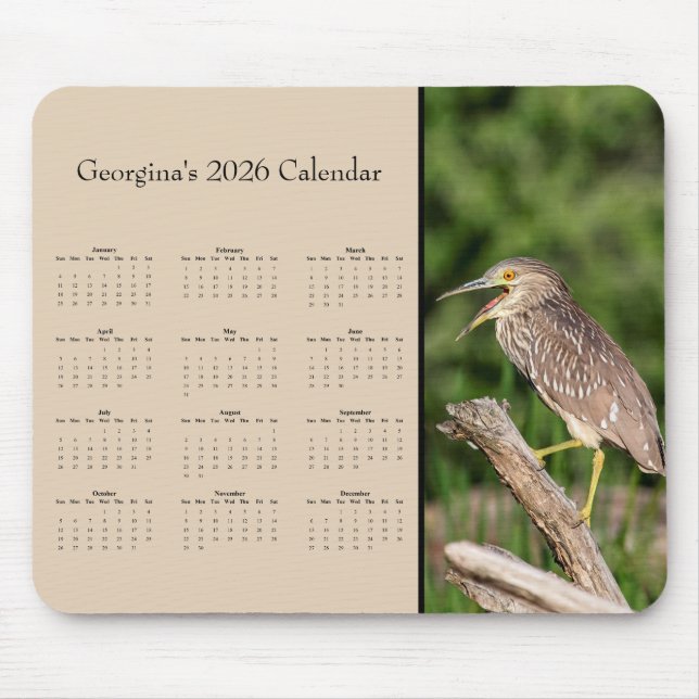 Alfombrilla De Ratón Night Heron: Customize full year 2026 calendar  (Frente)