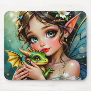 Alfombrilla De Ratón Niña con tema de hada bonita y dragón