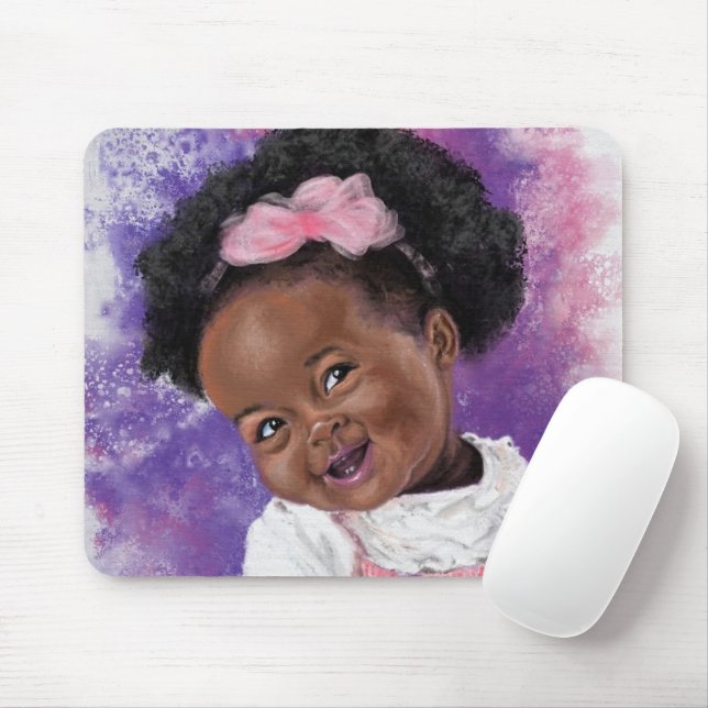 Alfombrilla De Ratón Niña Cuidada Con Cinta Rosa - Arte Acuático (Con ratón)