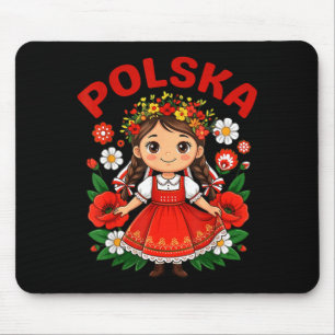 Alfombrilla De Ratón Niña Cute Polska Vestido Folclórico Tradicional Fl
