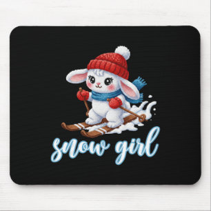 Alfombrilla De Ratón Niña de nieve linda Conejo de nieve Amante del esq