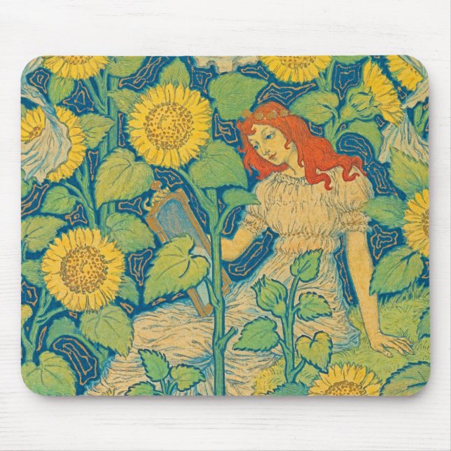 Alfombrilla De Ratón Niña flor en jardín de girasol (Frente)