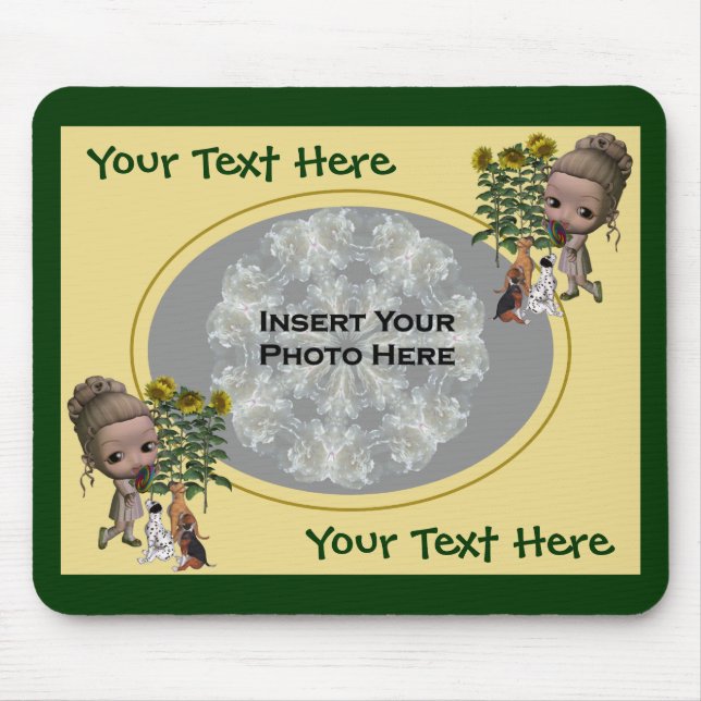 Alfombrilla De Ratón Niña pequeña con foto de cachorros (Frente)