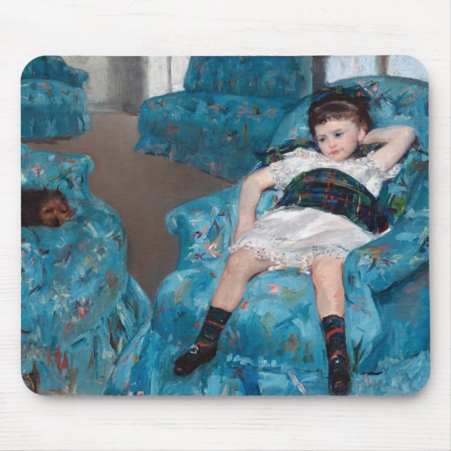 Alfombrilla De Ratón Niña pequeña en un sillón azul, Cassatt (Frente)