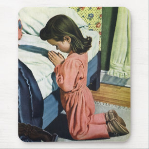 Alfombrilla De Ratón Niña rezando antes de acostarse, el Padrenuestro