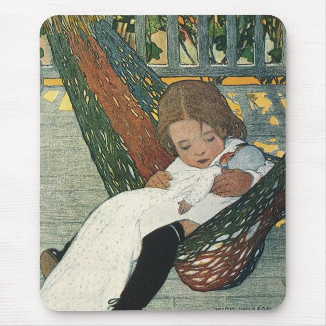 Alfombrilla De Ratón Niña Vintage con una muñeca de Jessie Willcox Smit (Frente)