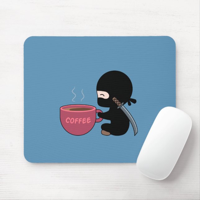 Alfombrilla De Ratón Ninja pequeño con café grande Mug azul (Con ratón)