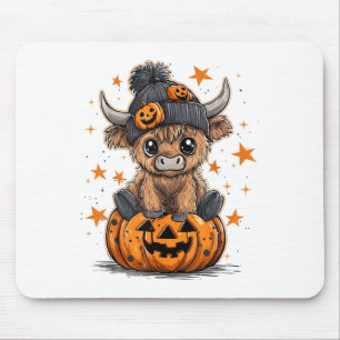 Alfombrilla De Ratón Niño amante de la vaca de Halloween con calabaza d