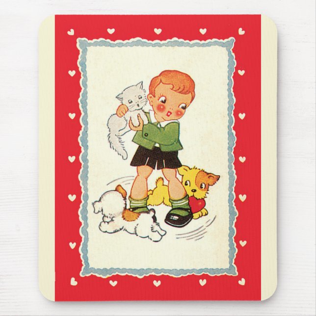 Alfombrilla De Ratón Niño de la época salvando un gatito de los cachorr (Frente)