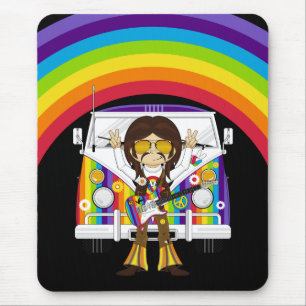 Alfombrilla De Ratón Niño hippie con guitarra y camioneta