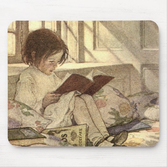 Alfombrilla De Ratón Niño ventilado leyendo un libro, Jessie Willcox Sm (Frente)