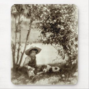 Alfombrilla De Ratón Niño Vintage Con Perro En Descanso Almohadilla De 