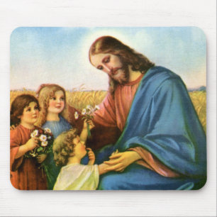 Alfombrilla De Ratón Niños antiguos traen flores a Jesucristo