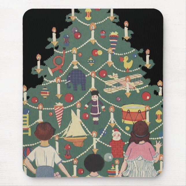 Alfombrilla De Ratón Niños de Navidad ventilado alrededor de un árbol d (Frente)