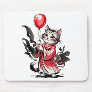 Alfombrilla De Ratón Niños Gato Pintura Arte Globo Artista Fortuna Vida