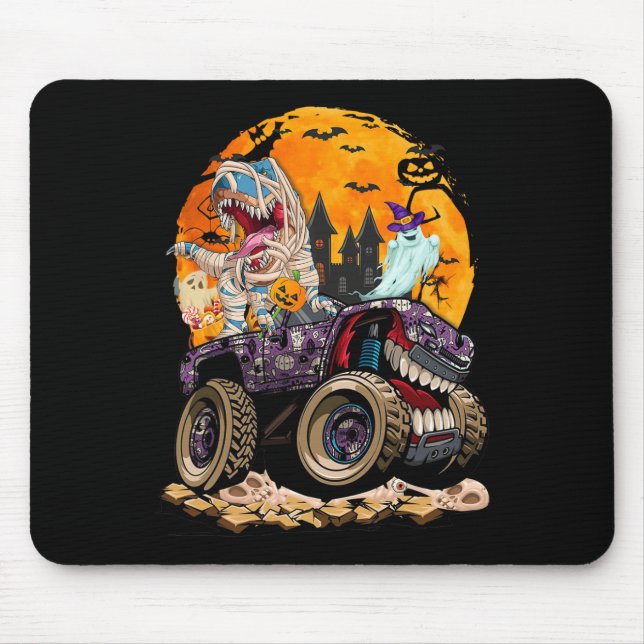Alfombrilla De Ratón Niños Halloween Niños Dinosaurio T rex Dino Pumpki (Frente)