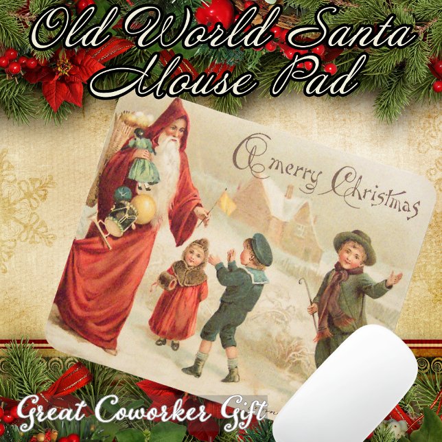 Alfombrilla De Ratón Niños Navidades de Santa Victoriana (Old World Santa Mouse Pad Victorian Vintage A  Merry Christmas Sa ta Giving Gifts to Children)