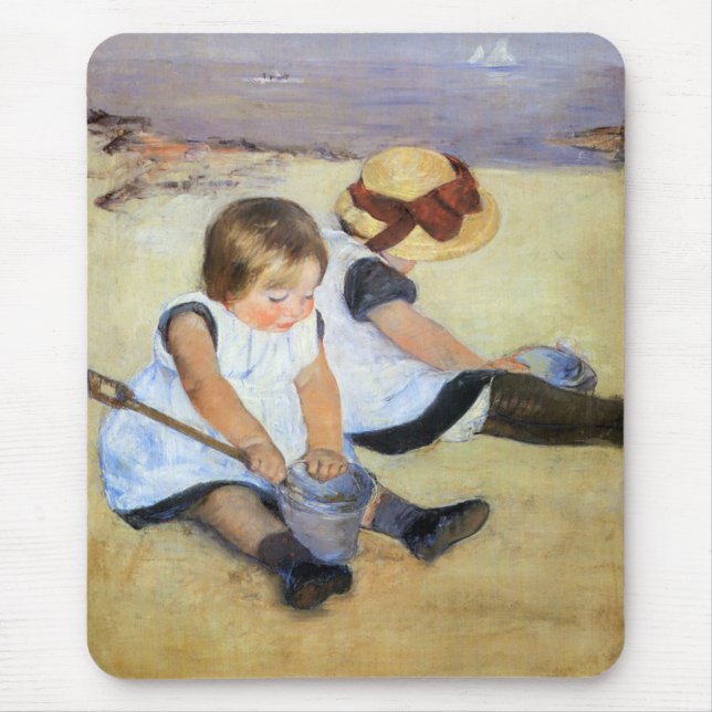 Alfombrilla De Ratón Niños pequeños jugando en la playa (Mary Cassatt) (Frente)