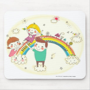 Alfombrilla De Ratón Niños que juegan en el arco iris