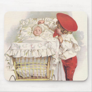 Alfombrilla De Ratón Niños victorianos antiguos, niño y bebé en cocheci