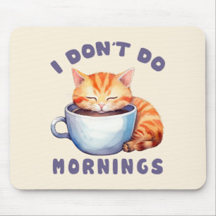 Alfombrilla De Ratón No hago mañanas - un gato Naranja con café.