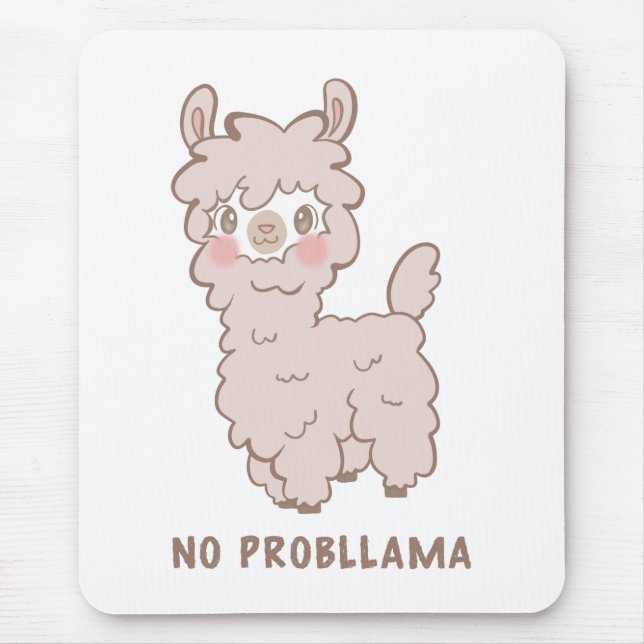 Alfombrilla De Ratón No hay problema Kawaii Rosa Llama (Frente)