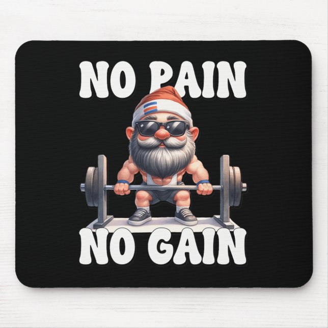 Alfombrilla De Ratón No Pain No Gain Fitness Gnome Love Weightlifting T (Frente)