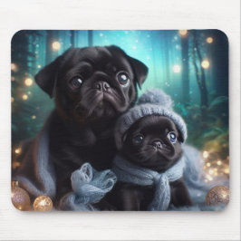 Alfombrilla De Ratón Noche de invierno Pug Mousepad