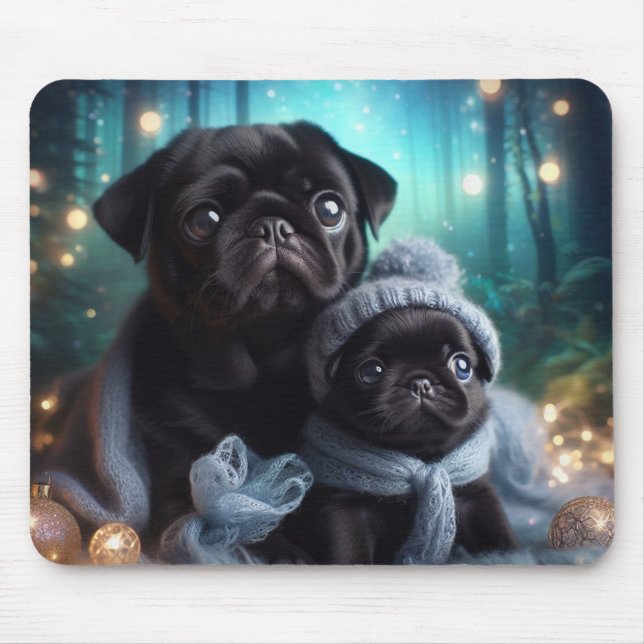 Alfombrilla De Ratón Noche de invierno Pug Mousepad (Frente)