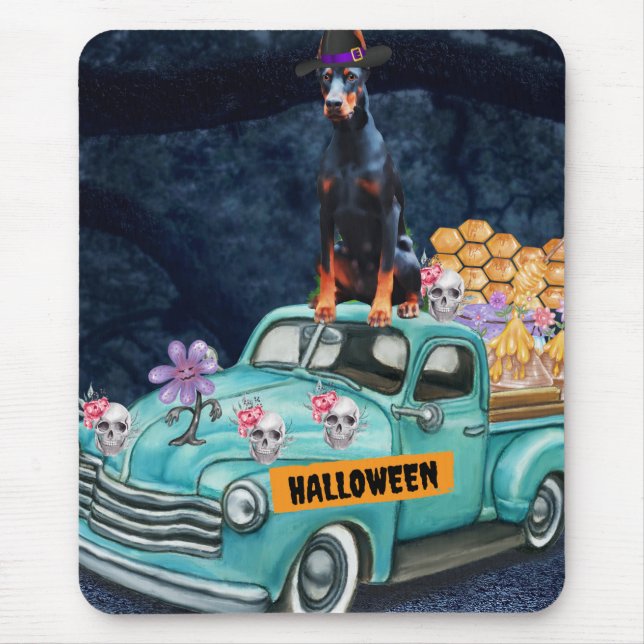 Alfombrilla De Ratón Noche de miedo del camión Doberman Dog Halloween (Frente)