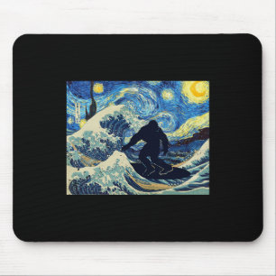 Alfombrilla De Ratón Noche estrellada Bigfoot surfeando la gran ola fre