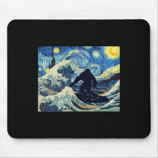 Alfombrilla De Ratón Noche estrellada Bigfoot surfeando la gran ola fre