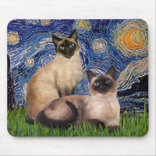 Alfombrilla De Ratón Noche estrellada - Dos gatos siameses (Punto de ch