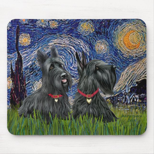 Alfombrilla De Ratón Noche estrellada - Dos terrier escoceses (Frente)
