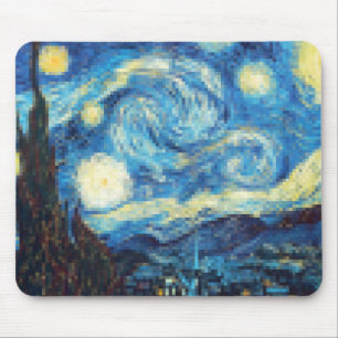 Alfombrilla De Ratón Noche estrellada en Pixelado por Van Gogh