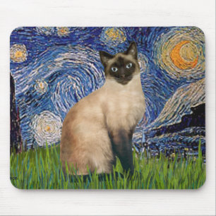 Alfombrilla De Ratón Noche estrellada - gato siamés de punta de foca