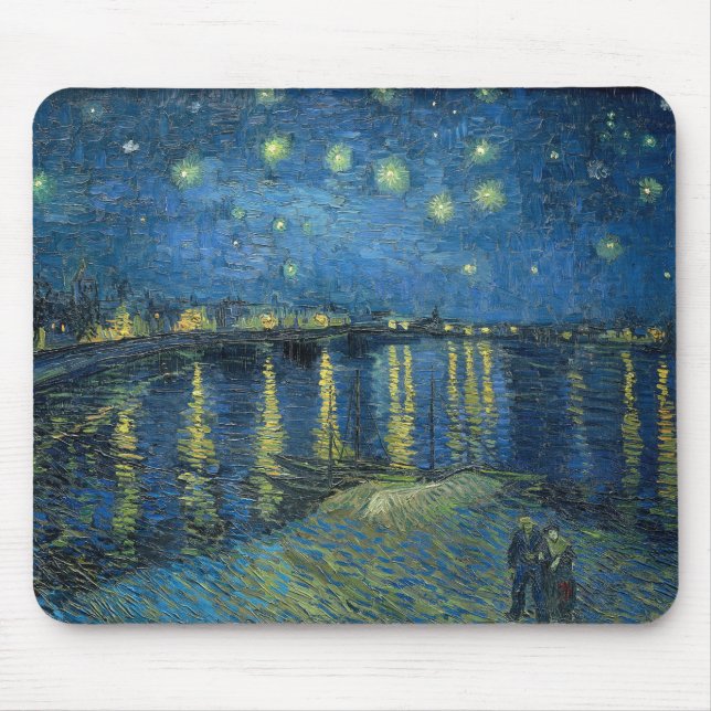 Alfombrilla De Ratón Noche estrellada sobre el río Ródano (por van Gogh (Frente)