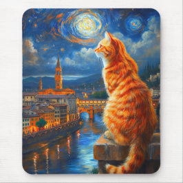 Alfombrilla De Ratón Noche estrellada sobre Florencia | Arte de gato at