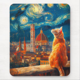 Alfombrilla De Ratón Noche estrellada sobre Florencia | Arte de gato ro