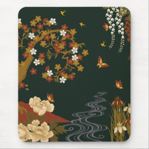 Alfombrilla De Ratón Noche Gold Spring Floral Cherry Blossom River