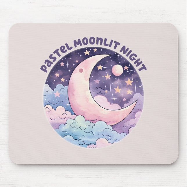 Alfombrilla De Ratón Noche Pastel Moonlit - Luna Crescent Dreamy (Frente)