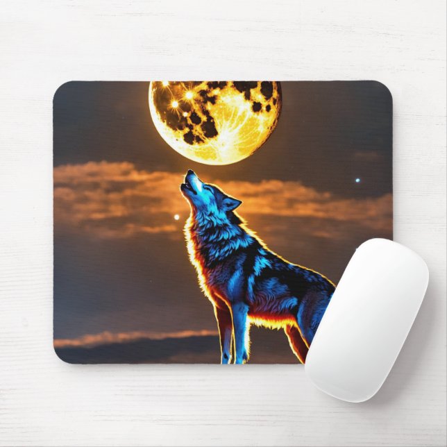 Alfombrilla De Ratón Noche sacudida: Wolf Moon Mouse Pad (Con ratón)