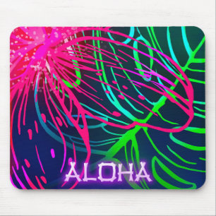Alfombrilla De Ratón Noche Tropical de Luau Eléctrico Neon Paraíso Aloh