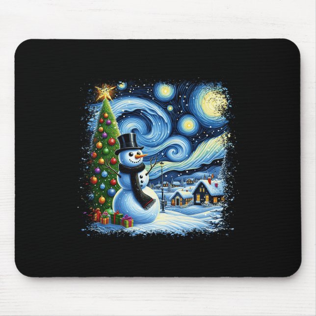 Alfombrilla De Ratón Noche Van Gogh Starry Navidades Snowman Nigh (Frente)