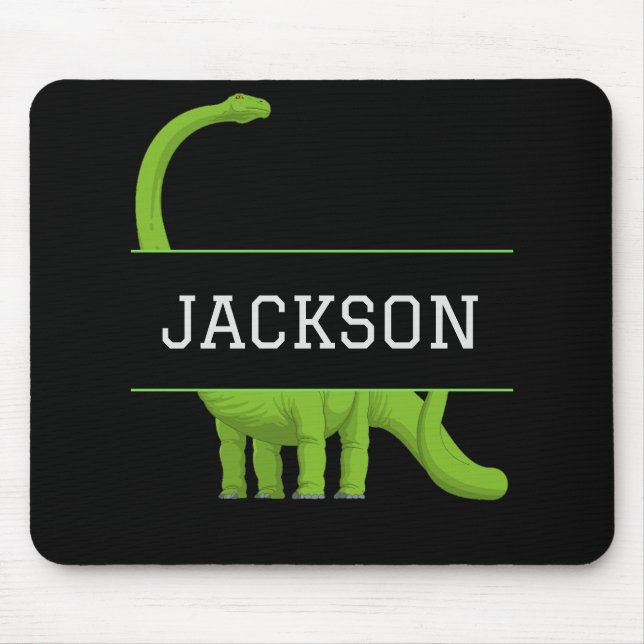 Alfombrilla De Ratón Nombre corto dinosaurio negro personalizado (Frente)